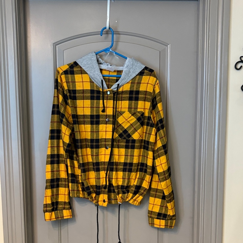 Yellow and Black Plaid Hoodie Jacket